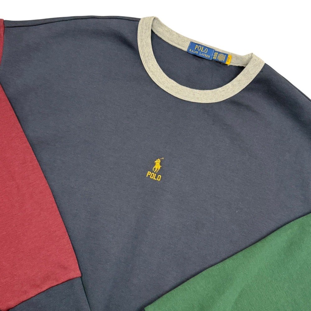 Polo Ralph Lauren Sweatshirt Mens 6XB Navy Colorblock Big & Tall Crewneck Logo
